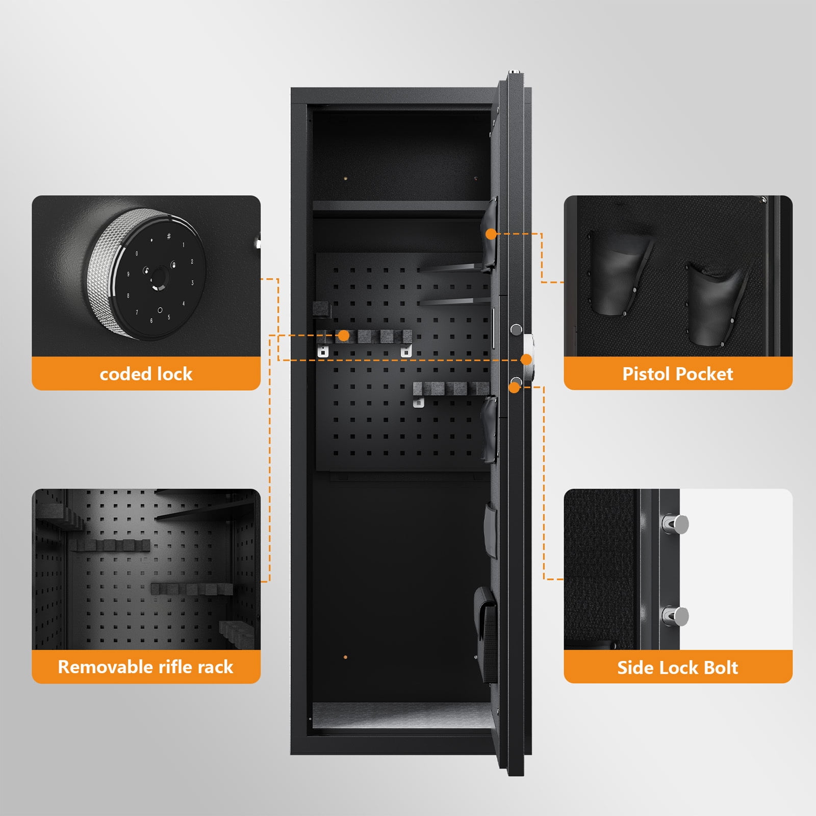 Sapital 10-12 Biometric Gun Safe for Rifles and Pistols, Large Rifle Cabinet with Adjustable Gun Rack and Partition