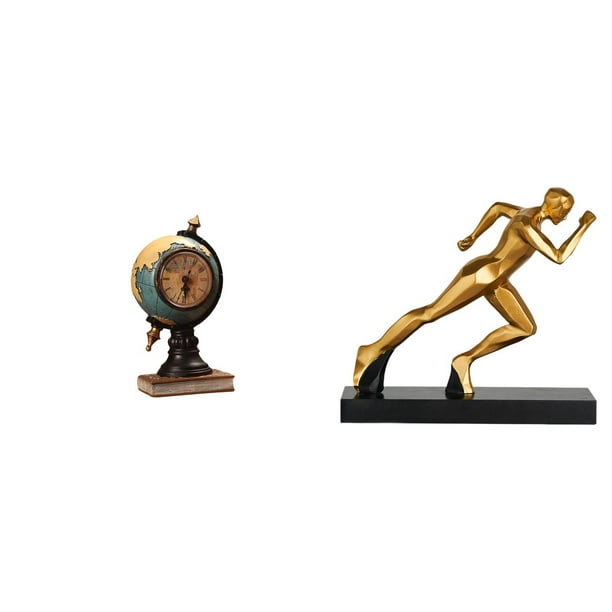 Figura de escritorio,Reloj de mesa con figura de globo terráqueo,decoración para oficina y hogar,Estatua del corredor,Estatua de corredor,escultura de arte abstracto,figura,Figura de