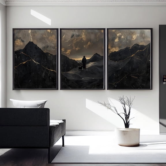 Black Gold Shepherd Landscape Wall Art Set 3 Unframed Paper Print 8x12