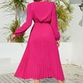 thumbnail image 6 of IROINNID Maxi Dress for Women Strapless V-Neck A-Line Dress V Neck Long Sleeve Solid Pleated Dresses ,Hot Pink, 6 of 9