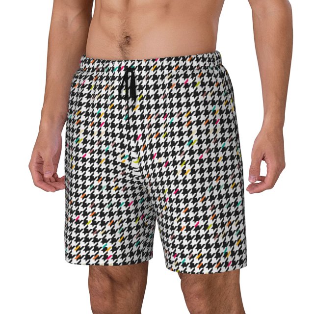Fotbe Black And White Houndstooth Traje de Baño para Hombre – Shorts de Natación de Secado Rápido con Forro y Bolsillos-Small