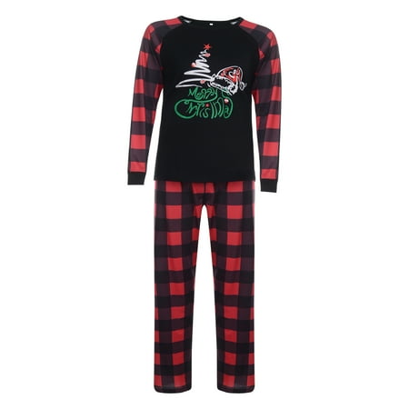 

hirigin Christmas Printing Home Parent-child Wear Black and Red Plaid Pants Suit