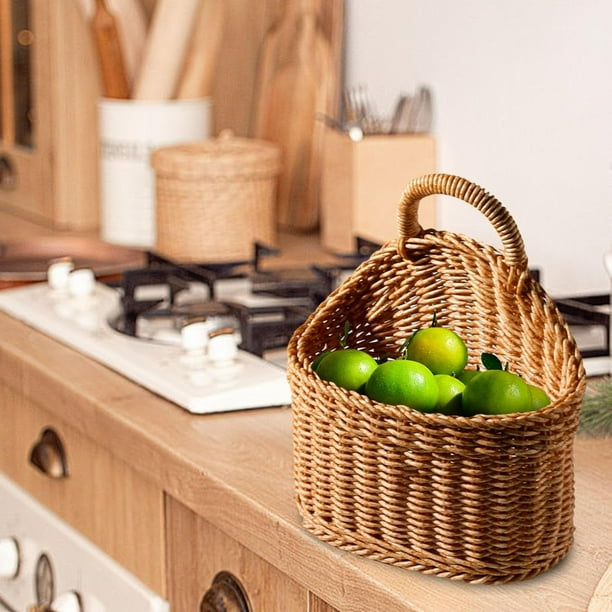 Cesta de almacenamiento tejida de plástico para colgar en la pared | Organizador colgante duradero de gran capacidad | Material ecológico e inodoro | Decoración elegante para el hogar, sala de
