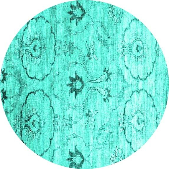 Ahgly Company Machine Washable Indoor Round Abstract Turquoise Blue Contemporary Area Rugs, 5' Round