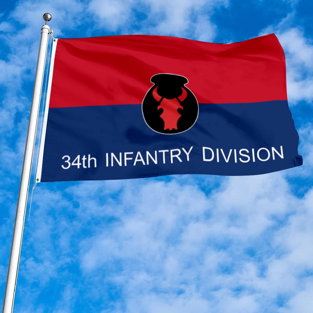 Dutern Double Sided Army 34th Infantry Division Flag Banner 3 Ply with Brass Grommets 3x5 Feet