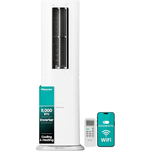 Restored Hisense 8,000 BTU SACC Inverter Portable AC Smart with Heat Pump- Dual Hose Tower API0825UW1D (Refurbished)