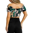 thumbnail image 2 of GUESS Womens Black Ruched Back Floral Pouf Off Shoulder Crop Top L, 2 of 2