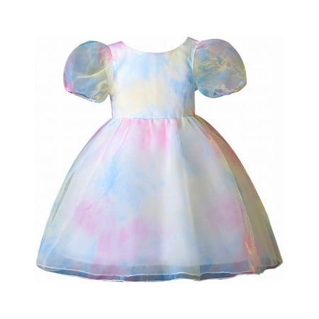 

XIEULQP Summer Dress Bubble Sleeve Bow Mesh Colorful Princess Dresses Girls Clothes 6M to 3Y Flower Girl Dress Pink