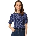 thumbnail image 1 of Top Floral Informal De ManCorFruncido PaMujer Azul Oscuro XS, 1 of 6