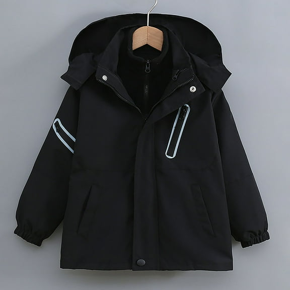 Children Waterproof Ski Jackets Outdoor Winter Warm Three in One Windproof Jacket Removable Fleece Lined Outwear Coat for Kids Black 11Y