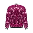 thumbnail image 4 of renvena Kids Girls Shiny Baseball Jacket Flip Sequin Blazer Jacket Coat Long Sleeve Zipper Outerwear Hot Pink 10, 4 of 7