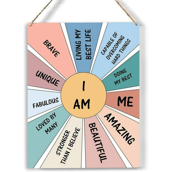 I am Positive Affirmations Wood Sign Mental Health Wooden Signs Rustic Hanging Plaque Home Office Wall Art 8x10, Perfect Sign Wall Decor for Home Therapist Office