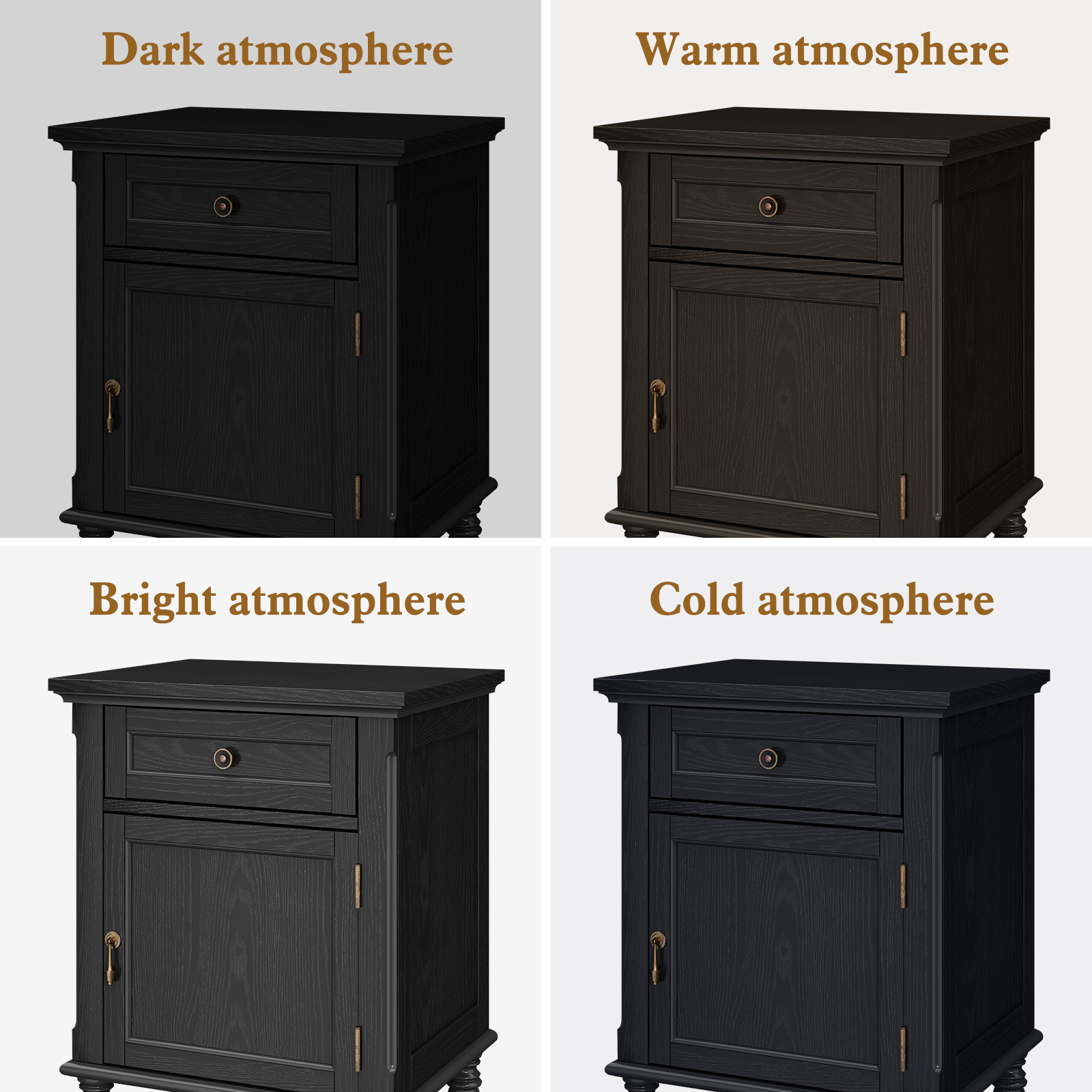 HLR 25"H Nightstands Set of 2, Modern Retro Bedside Table with Drawer, End Table for Bedroom, Black