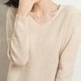 thumbnail image 4 of Women's Soft V Neck Long Sleeve Sweater Fall Casual Regular Fit, Basic Knit Pullover Top Beige M, 4 of 5
