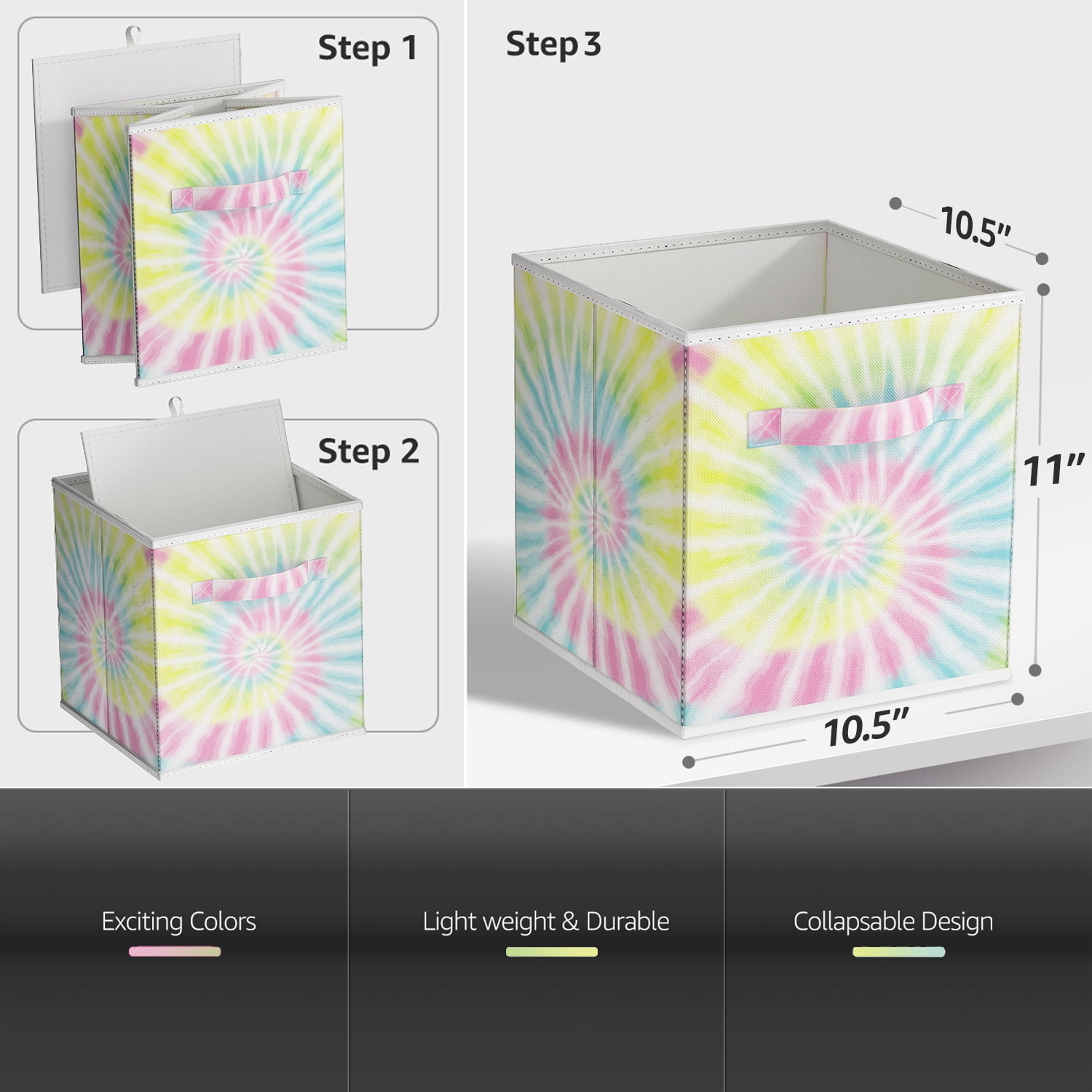 Sorbus 11" Collapsible Fabric Storage Cubes, 6-Pack Bins with Handle, Tie-Dye Swirl