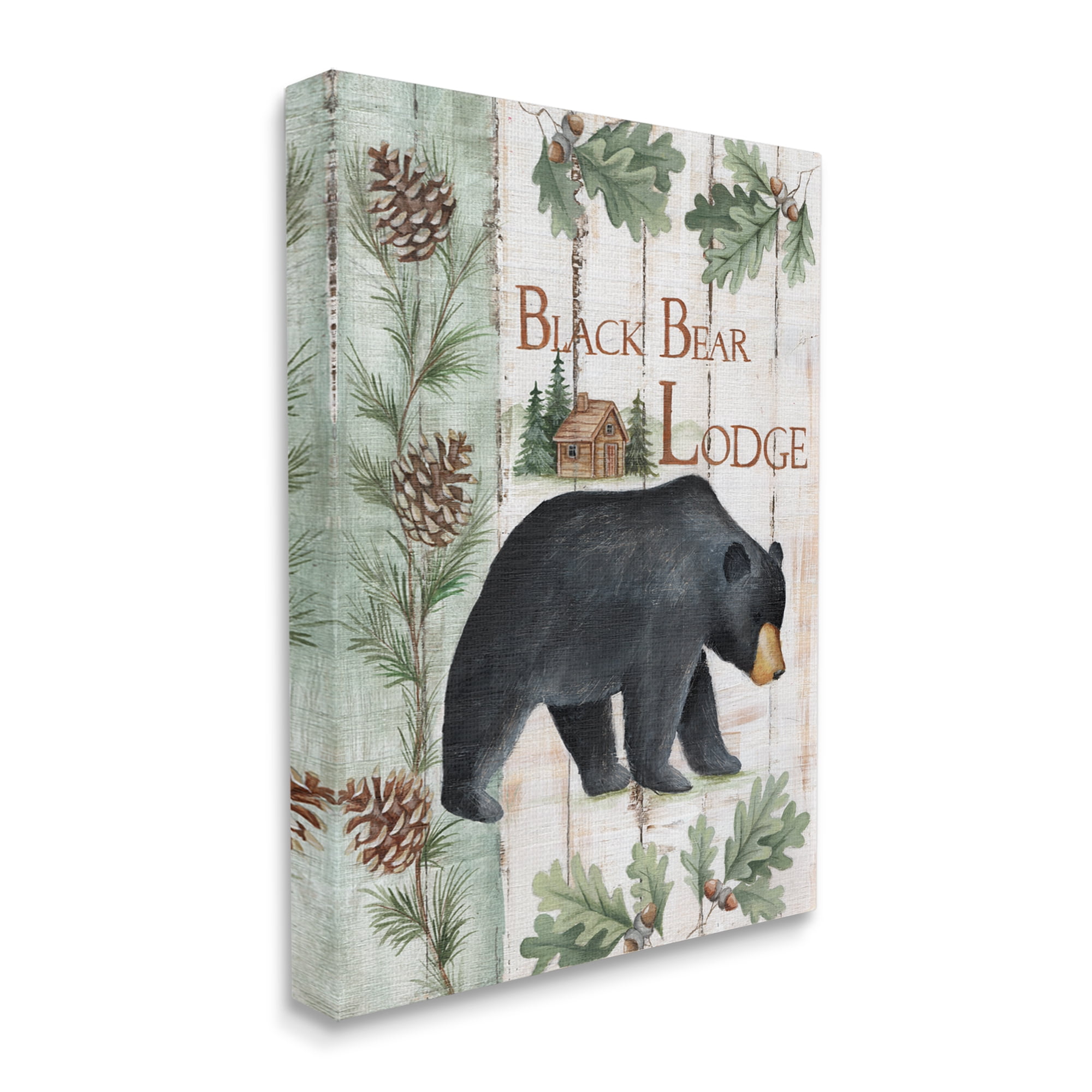 Stupell Industries Black Bear Lodge Rustic Cabin Botanicals Sign Graphic Art Gallery Wrapped Canvas Print Wall Art, Design by Emma Leach