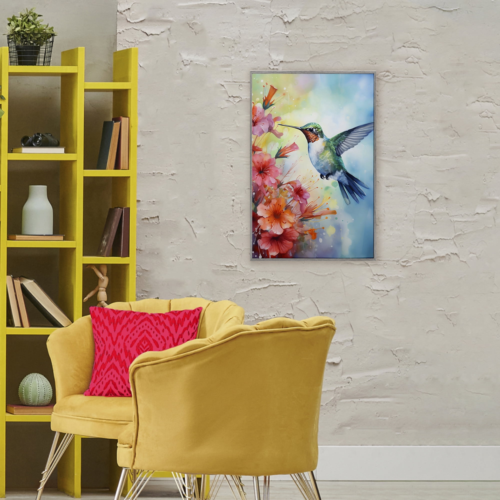 Stupell Industries Hummingbird Hibiscus Serenade Gray Framed Giclee Art, design by Creative Studio