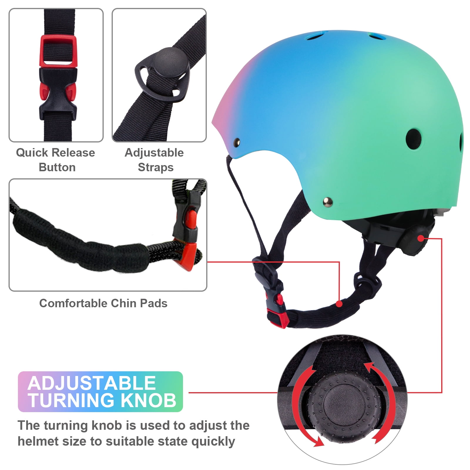 Wdmiya Kids Helmet, Toddler Bike Helmet, Cycling Helmet with Knee Pads Elbow Pads Wrist Guards, Baby Multi-Sport Adjustable Skateboard Helmet for Kids Boys Girls gifts Helmet for Age 2+, Colorful, S