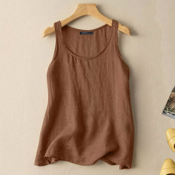 Tittly Womens Tank Tops Vest for Women Womens Workout O Neck Sleeveless Breathable Tank Casual Tops Shirt Sleeveless Tops for Women Summer Tops Coffee L