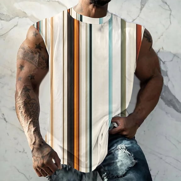 Wancir Men's Striped Tank Tops Sleeveless Workout Shirt Muscle Undershirt Tee