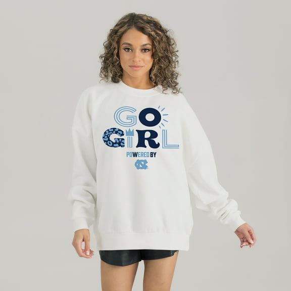 Women's Gameday Couture White North Carolina Tar Heels PoweredBy Go Girl Premium Pullover Sweatshirt
