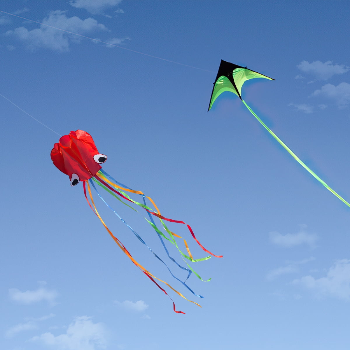 Red Octopus Easy Flyer Kite with Red Tail for Beach Park Garden Play 