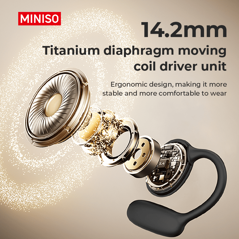 MINISO AI Real-Time Translation Earbuds, Open Ear Bluetooth 5.4, 130+ Languages, IPX5 Waterproof for Travel/Gym, Beige