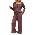 thumbnail image 2 of Delayuji Women's 2 Piece Set Loungewear Long Sleeve Mock Neck Tops and Wide Leg Pants Sets Casual Loose Fit 2 Piece Spring Outfits Outwear, 2 of 4