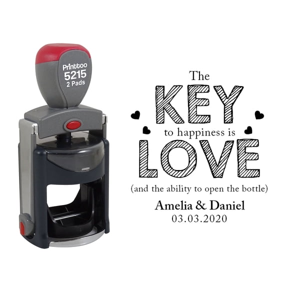 Printtoo Personalized Round Black Self Inking Opner Favor Stamp Custom The Key To Happiness Is Love Heavy Duty Rubber Stamper-45 mm