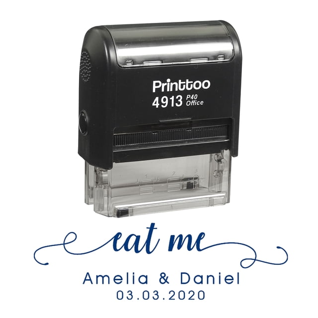 Printtoo Personalized Blue Self Inking Eat Me Wedding Favor Stamp Custom Rubber Stamper-58 x 22 mm