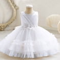 thumbnail image 2 of Girls Dress Kids 3D Floral Puffy Tutu Sleeveless Birthday Pageant Performance Midi Dress Dresses for Girls White 4-5Y, 2 of 3