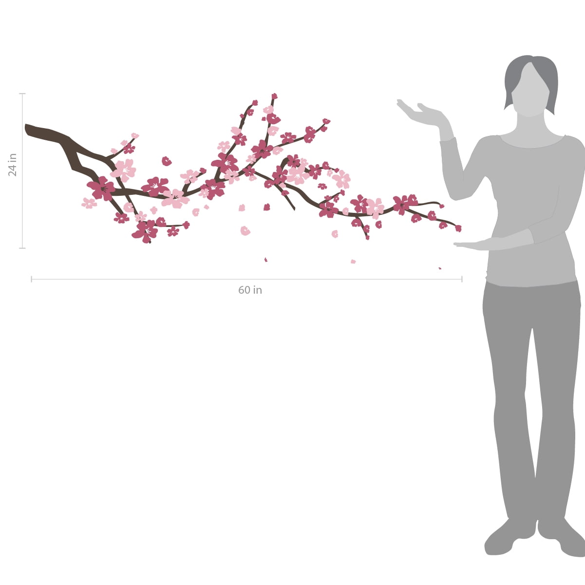 Large Japanese Cherry Blossom Tree Branch Vinyl Decal Wall Sticker | Girls Flowery Room Décor
