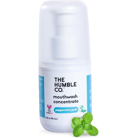 The Humble Co Mouthwash Concentrate, Natural Mouthwash, Vegan Oral Care, Peppermint, 3.25 Oz, Pack of 2