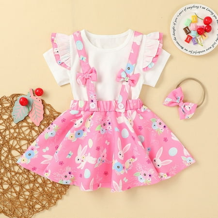 

Leutsin Toddler Baby Girls Outfits Clothes Cute Bow Rabbit Flowers Print Skirt Suit