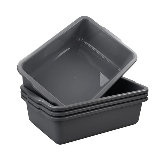 4-Pack 32 L Large Commercial Bus Tubs, Plastic Utility Bus Box, Gray