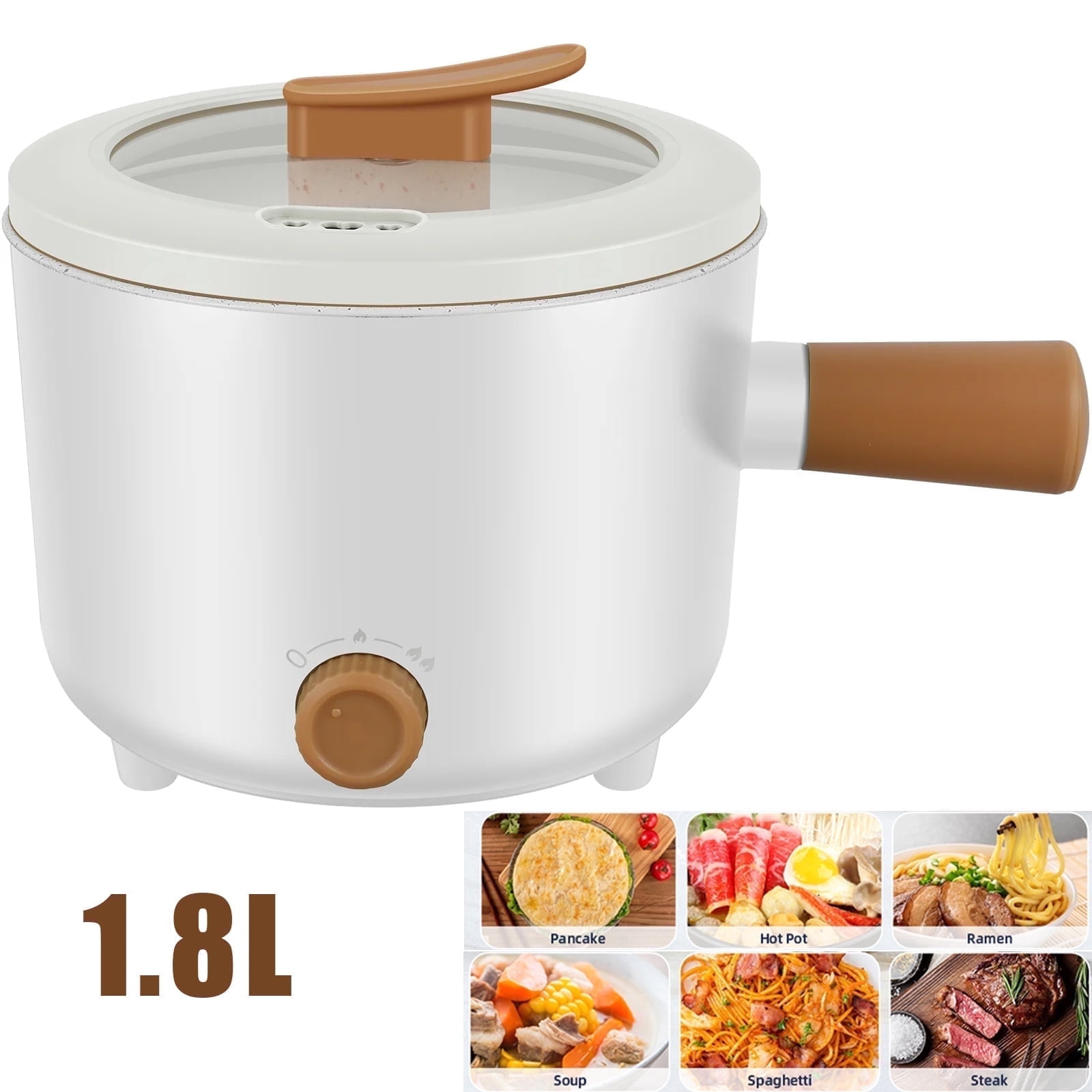 SAVALETOR 1.8L Electric Cooking Pot Non-Stick Electric Hot Pot with Steam Rack 2 Power Levels