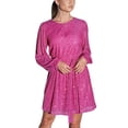thumbnail image 1 of Sexy Dance Robe à Paillettes pour Femmes Col Rond Courte avec Ceinture Mini Mode Soirée Manches Longues Rose Rouge TP, 1 of 2