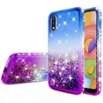 thumbnail image 2 of Case for Samsung Galaxy A01 Case with Tempered Glass Screen Protector Sparkle Glitter Liquid Quicksand Cute Women Girls Cover Case for Samsung A01 Case - Purple/Blue, 2 of 5