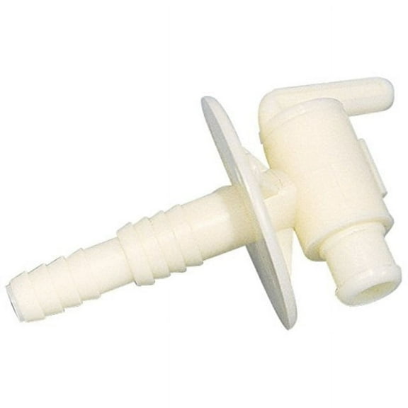 Camco RV Drain Valve Durable Plastic Dual Barb w/Flange 3/8"/1/2" White 22223