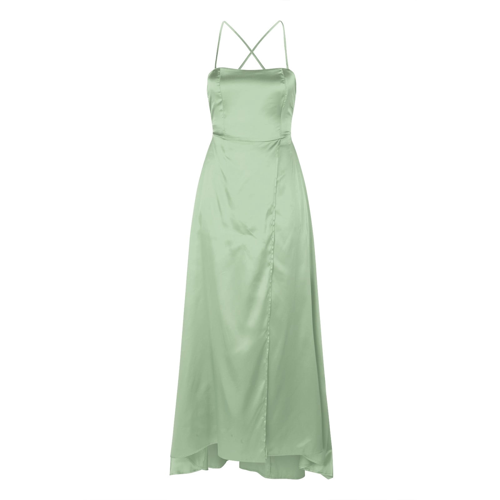 XIAOCHA Satin Gown for Women Fitted Scoop Neck Spaghetti Strap Side Slit Maxi Dress Smooth Glamorous Evening Dresses