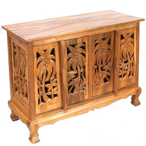 AsiaEXP Handcarved Acacia Wood FourDoor Storage