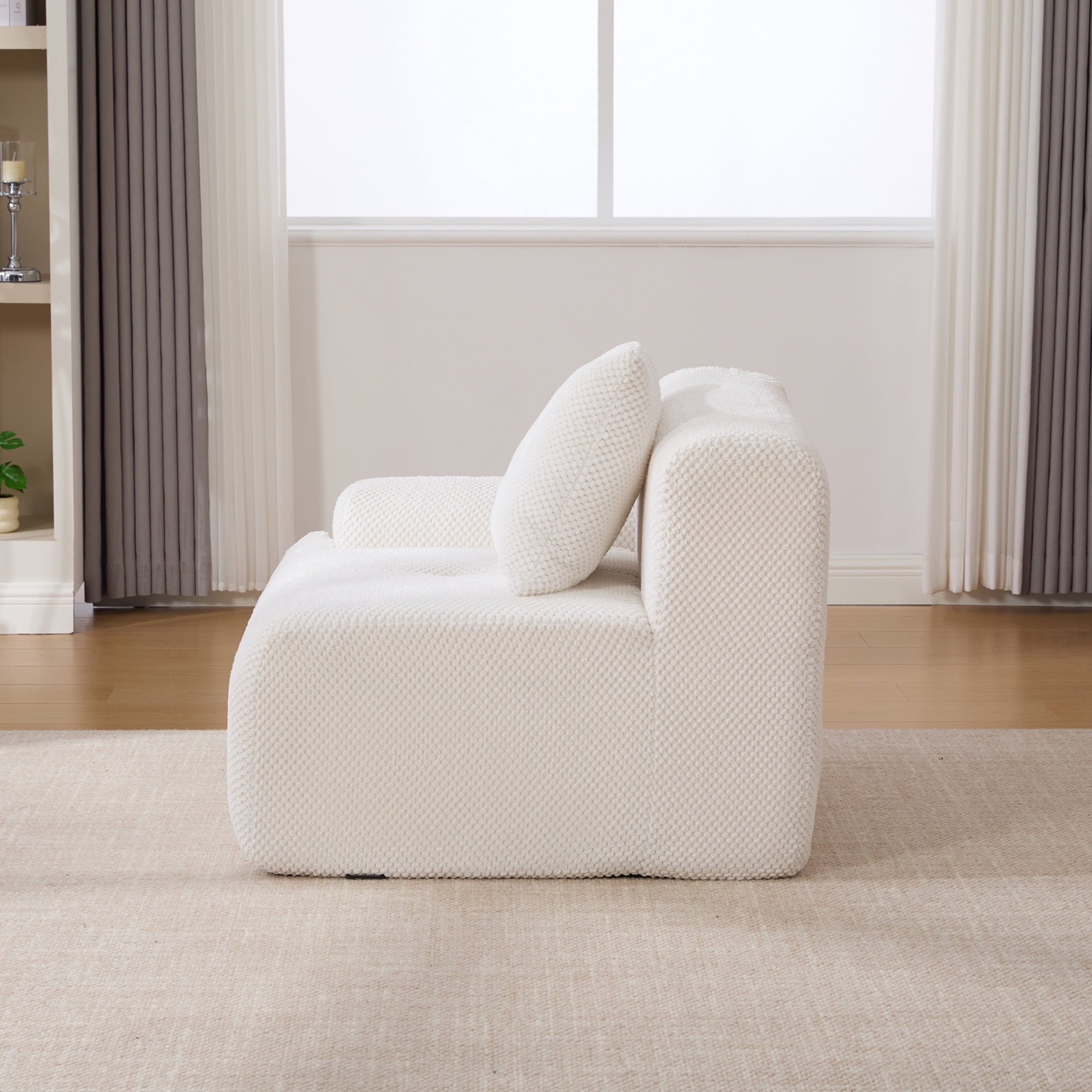 Noble House Marford 73" Modular Cloud Loveseat, Fuzzy Fabric Floor Sectional Sofa with Pillows, All-Foam, Ivory