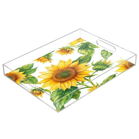 

Acrylic Tray 15.7*11.8*1.9 Inch Transparent Tray Food Tray Tea Cup Tray Serving Trays Cosmetics Storage Kitchen Table Bathroom Sundry Storage Large Yellow Sunflower