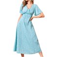 thumbnail image 2 of Lenago Robes d'Été Décontractées Grande Taille pour Femmes Robe à Col Manches Courtes Florale Boutonnée Jupe Longue en Chiffon Robes de Soirée Plage en Solde, 2 of 6