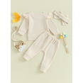 thumbnail image 4 of Bslissey Toddler Baby Girls Pants Set Solid Color Long Sleeve Sweatshirt + Elastic Waist Pants + Bow Headband 6M 12M 18M 24M 3T Infant Fall Casual Daily Clothes, 4 of 8