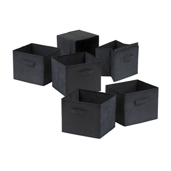 Foldable Fabric Baskets Set of 6 - Black Storage Cubes - 10.9"W x 10"D x 9"H - Collapsible Storage Bins for Shelves, Closets, Home Organization