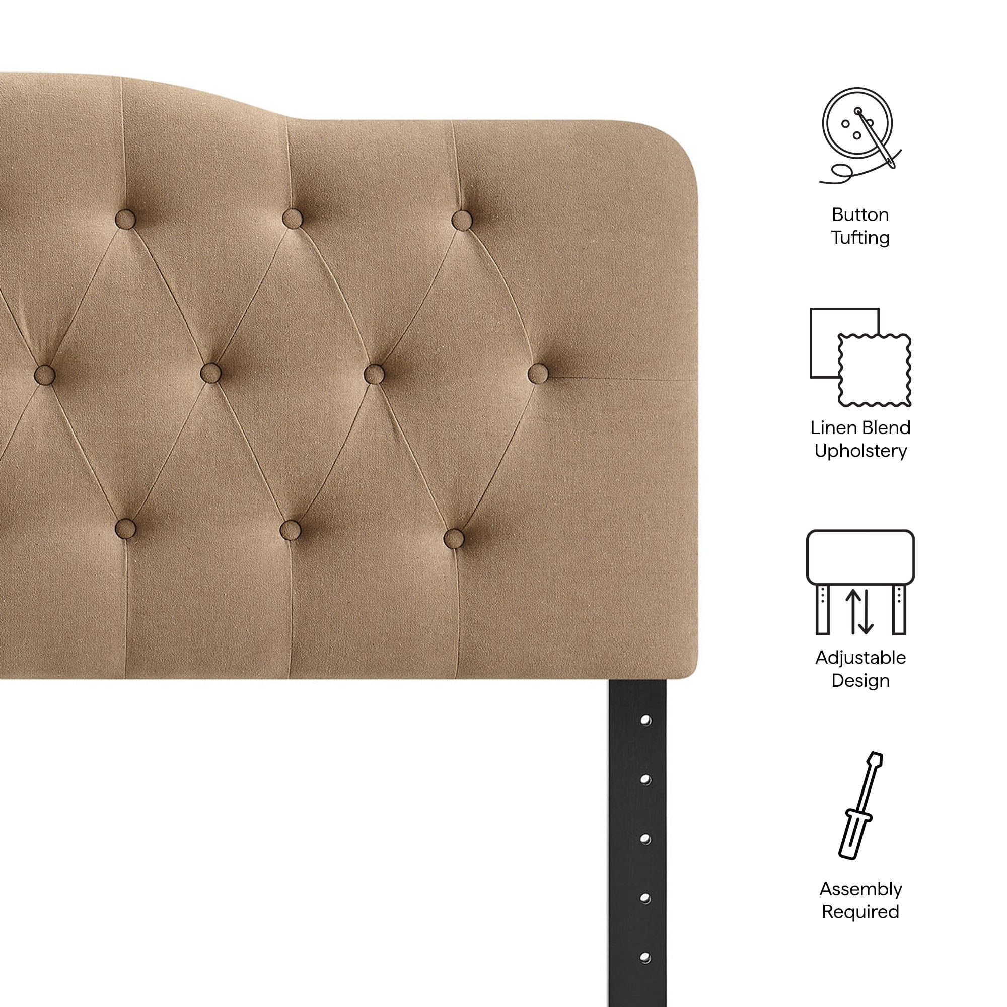 Annabel Premium Linen Blend Queen Headboard in Almond