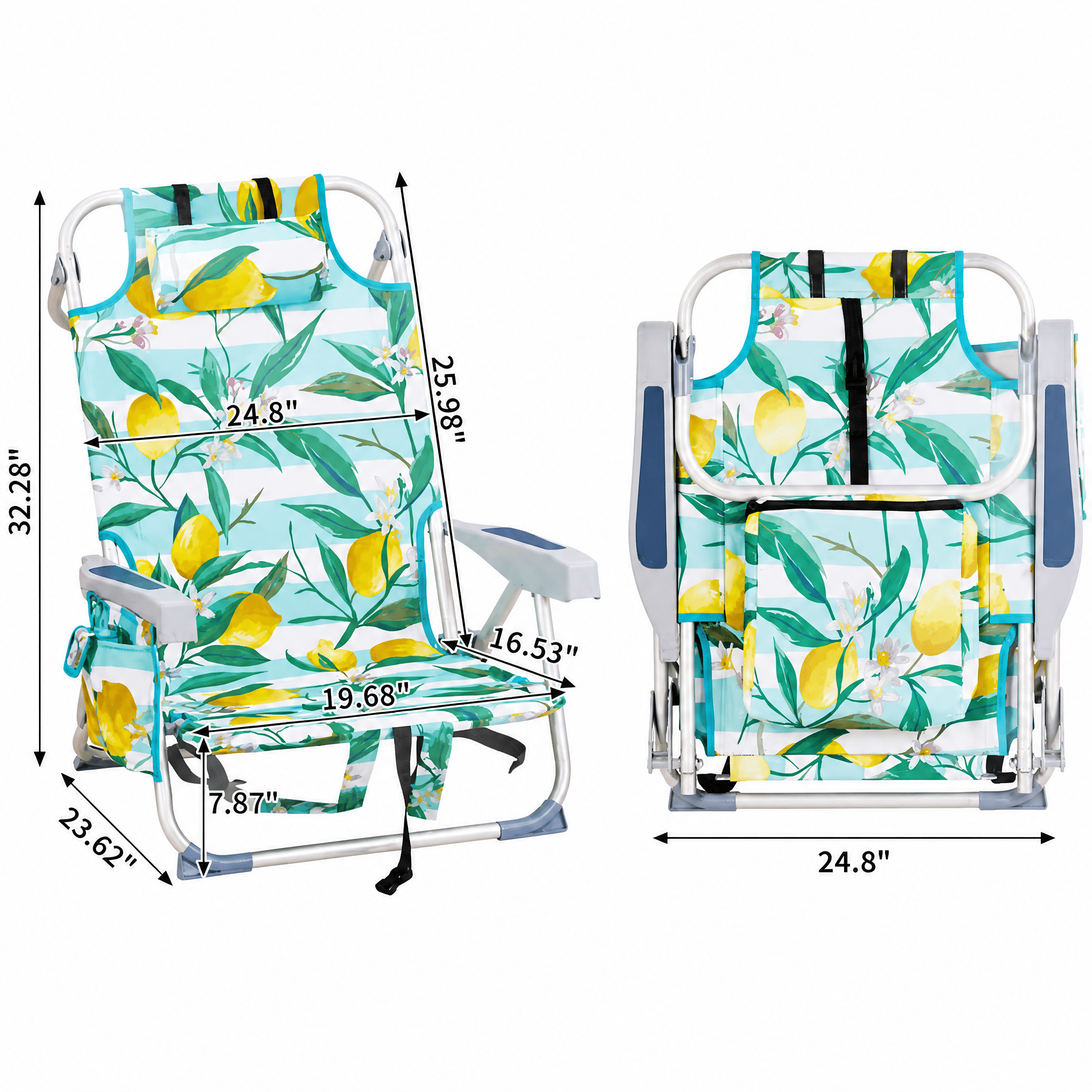 63*65*82cm Short Oxford Cloth Silver White Aluminum Tube Bearing 100kg Beach Chair Lemon