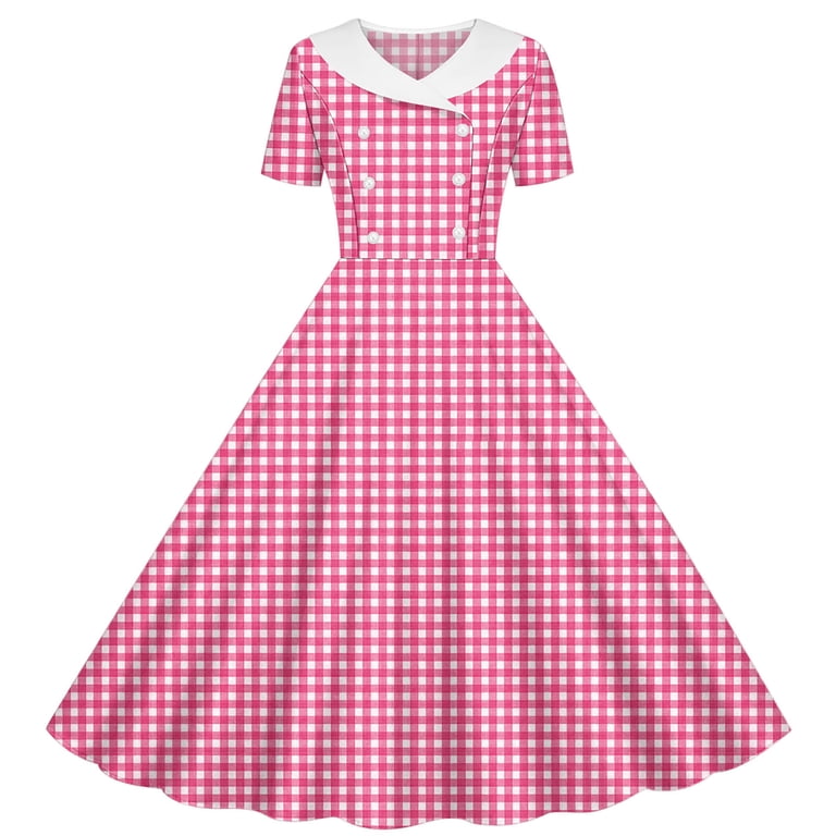 Teylalorva Girls Plaid Dress, Short Sleeve Casual Party Princess Button-Up Turndown Kids A-Line Swing Dress Light Blue Size 12