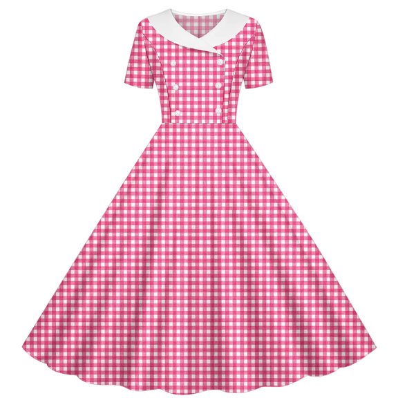 Mitankcoo Girls Plaid Dresses Double Button Short Sleeve A-Line Dress for Daily Casual Summer 5-14Y